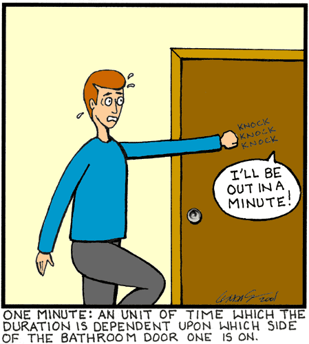 Time is relative to the side of the bathroom door