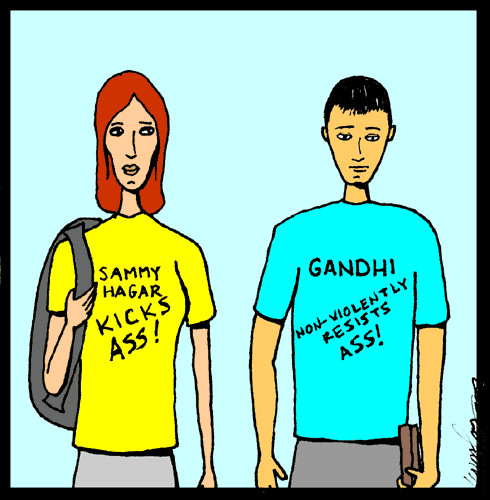 Gandhi non-violently resists ass