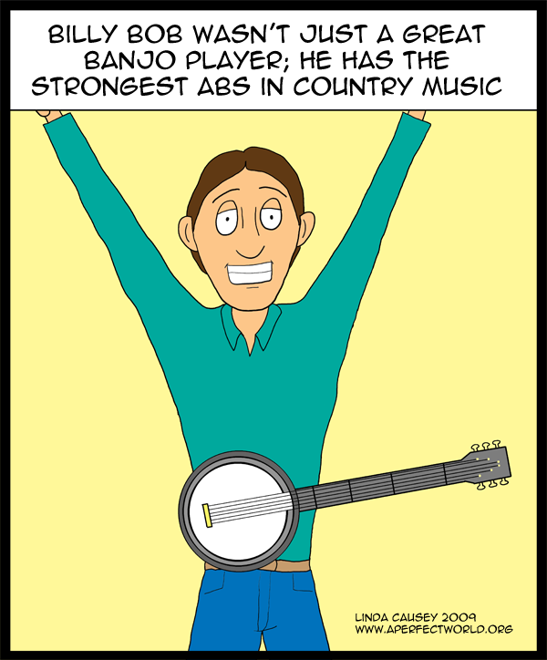A banjo player with strong abs