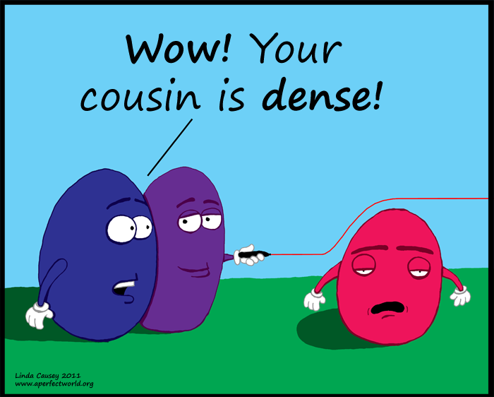 Wow, your cousin is really dense! Light is bending around him!