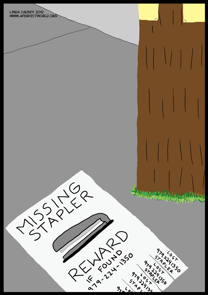 Missing stapler flyer on the ground