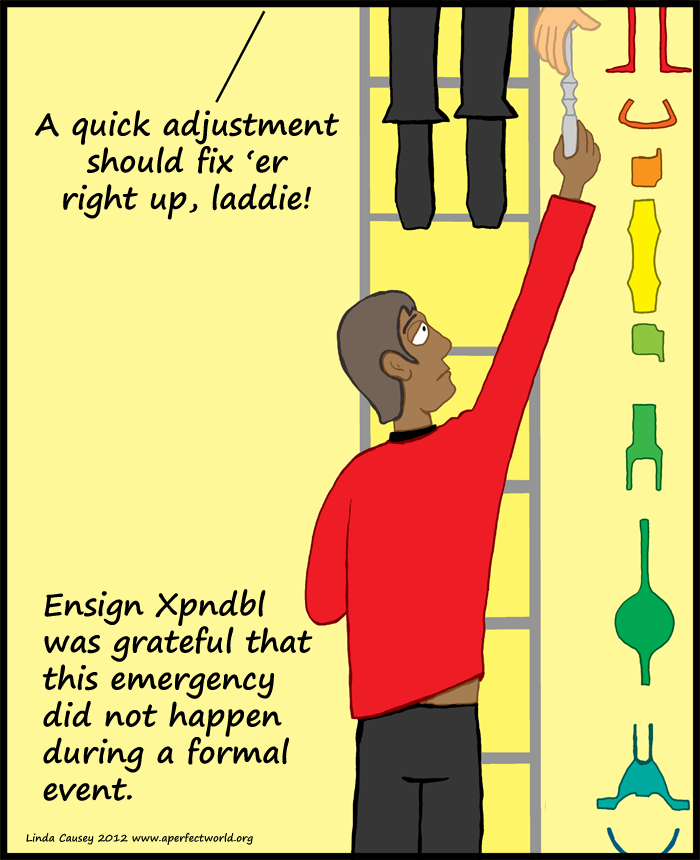 Ensign Xpdbl was glad that the engineering emergency did not happen during a formal occasion
